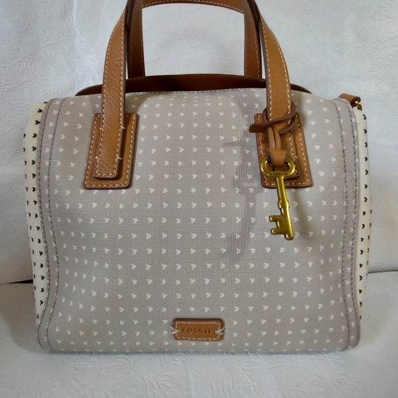 Fossil Handbags - Fossil Emma Satchel with Detachable Crossbody Strap, Medium, Gray, Black, White